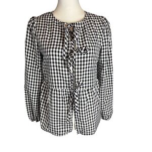 Casly Lamiit Gingham Peplum Blouse Black White Tie Front XS NWT